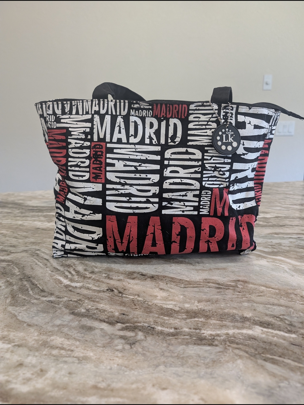 Madrid Print Tote Bag - Black & Red